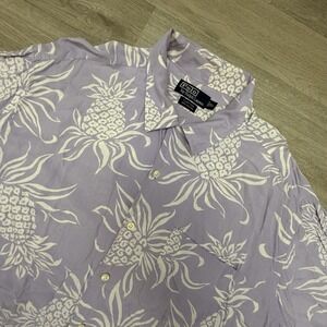 Polo Ralph Lauren Shirt Mens XL Purple Rayon Pineapple Hawaiian Clayton Aloha